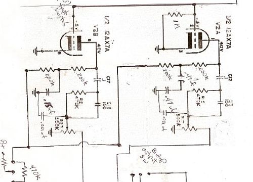 schematic of 12ax7 signal path hand drawn